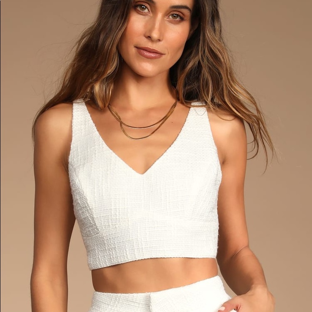 Ivory Tweed Cropped Tank Top
